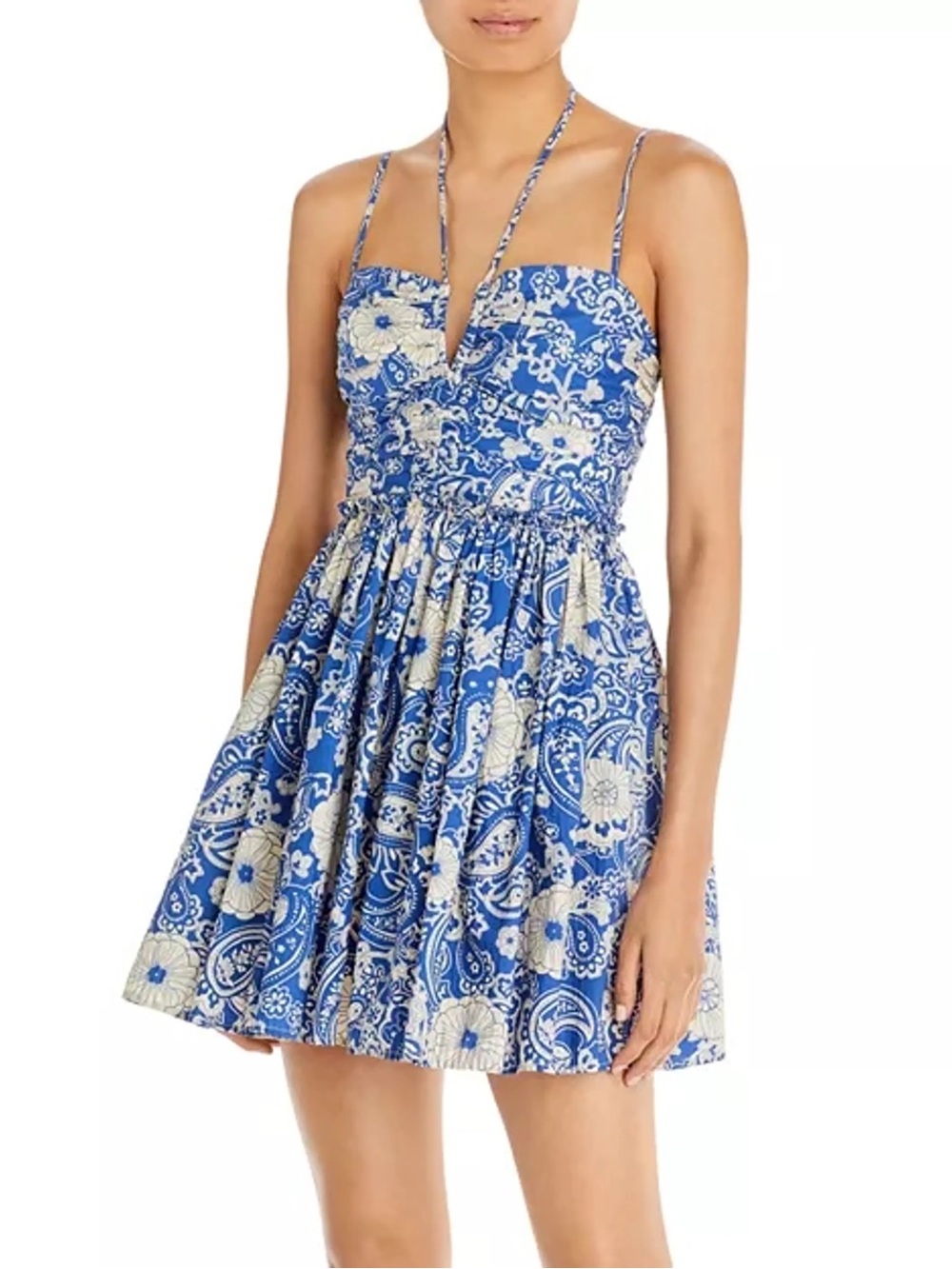 Aqua Blue and White Paisley Mini Dress with Spaghetti Straps-retail $98!!